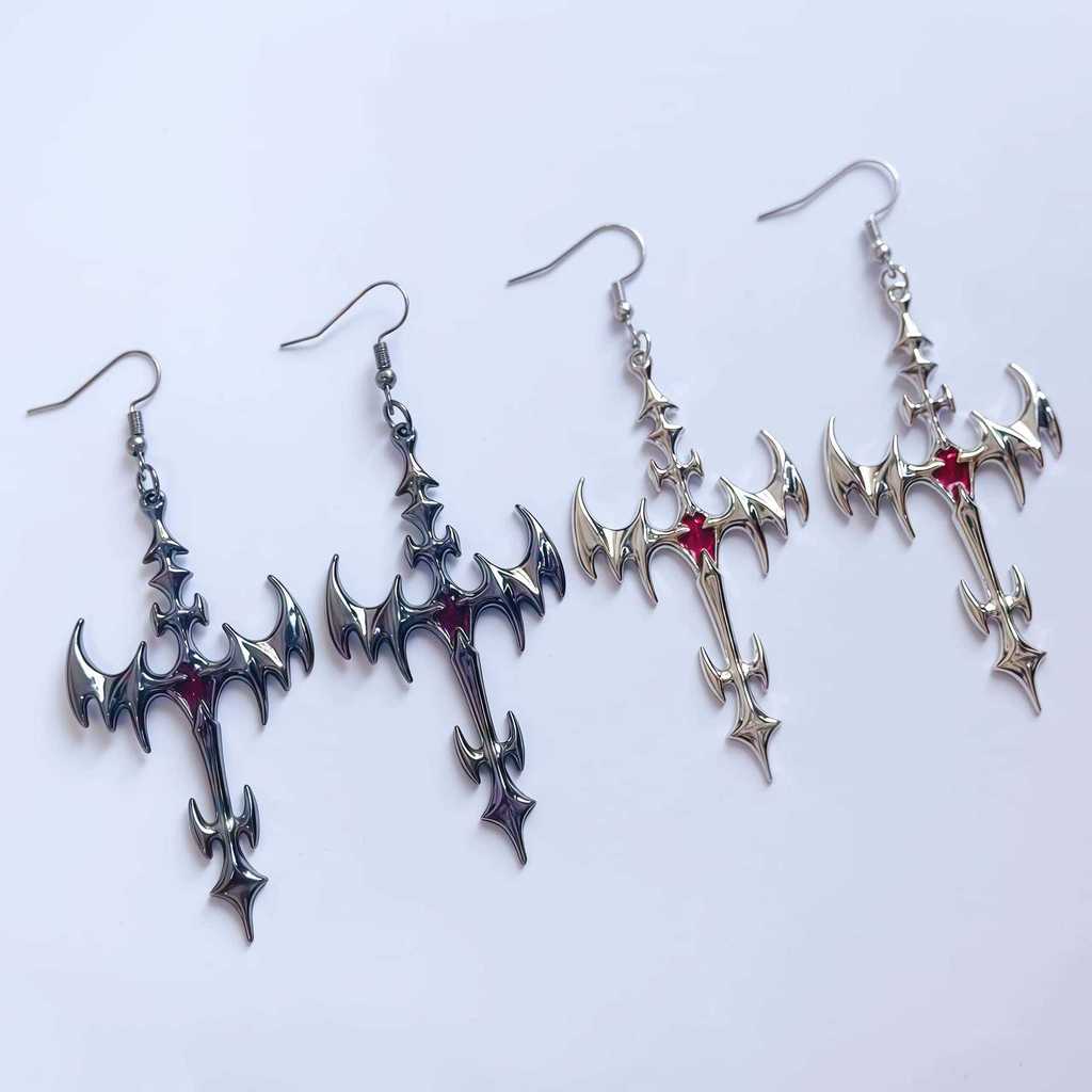Vampire Jewelry Geometric Cross Pendant Earrings For Women Gothic Style