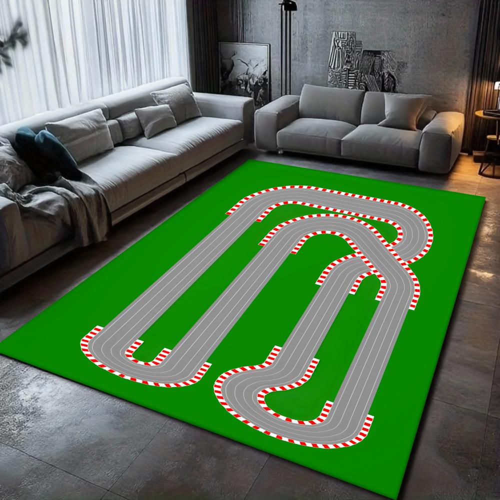 Race Track Pattern Carpet Green Racing Track Kids Play Mat Interactive Education Home Decor Soft Non-Slip Rug for Living Room