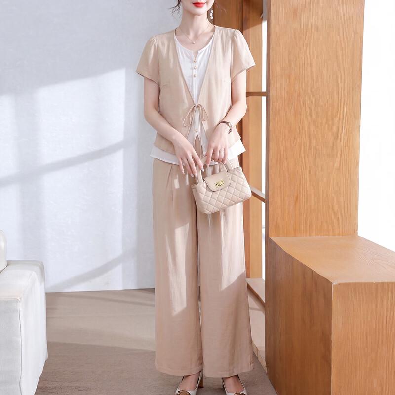 Women s Elegant Faux Two-Piece Short Sleeve Summer Top Set 5XL