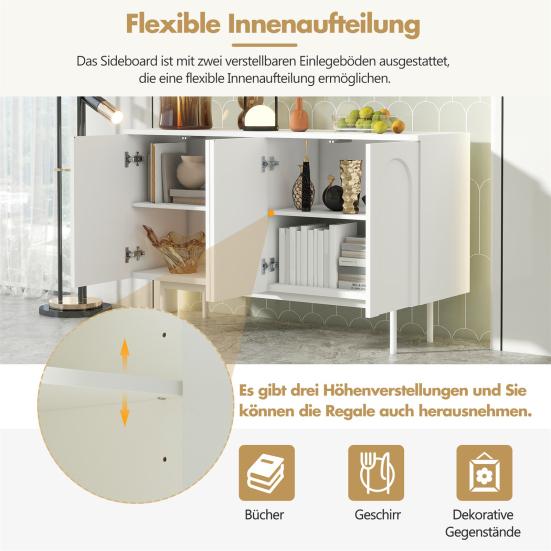 Modern Minimalist Pure White Sideboard with 4 Doors in Arched Pattern for Dining Room And Living Room (White)