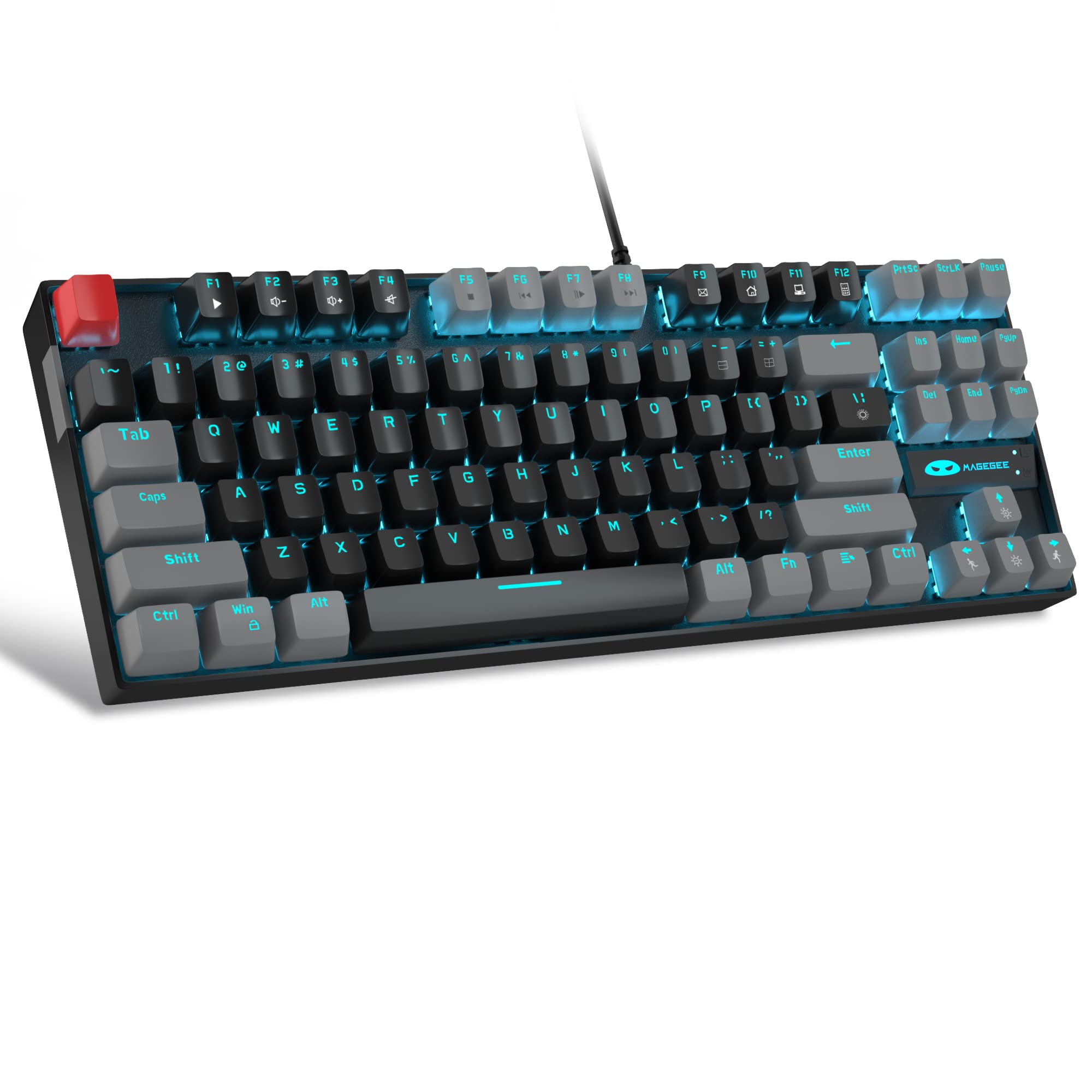 

MageGee Mechanical Gaming Keyboard with Red Switches LED Blue Backlit Keyboard 87 Keys Compact TKL Wired Computer Keyboard for Windows Laptop PC Gamer