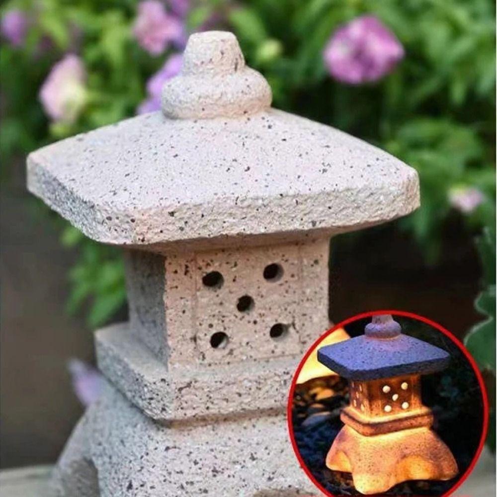 Resin Statue Light Exquisite Solar Stone Tower Light Solar LED Pagoda Lantern Courtyard