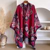 Brand Fashion Women's Winter Cashmere Shawl - Bright Floral Oil Painting Printed Pashmina Thick Wrap, Poncho & Echarpe