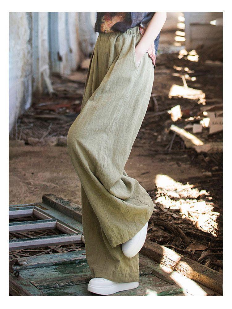 Wide-Leg Straight Pants: Women's Spring 2025 High-Waist Loose Cotton & Linen Retro Style