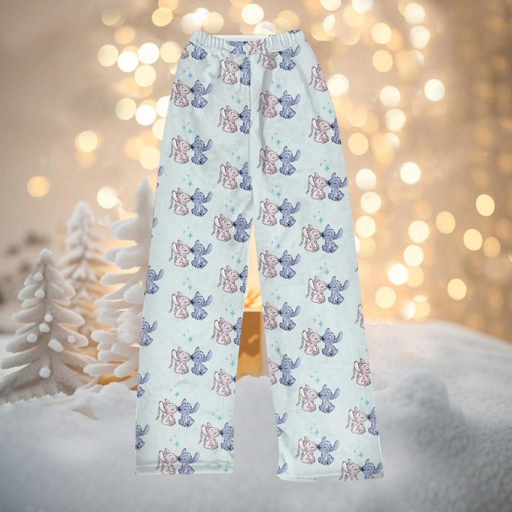 Women's Winter Pants Full Length Long Trousers Christmas Printed Flannel Pants