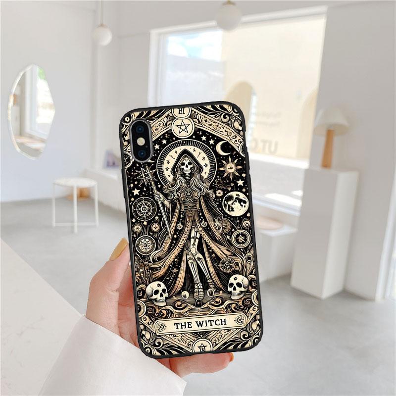 LO93 Witch Divination Tarot Moon Soft Shell Phone Case for iPhone 16 15 14 13 12 Pro Max Plus Mini