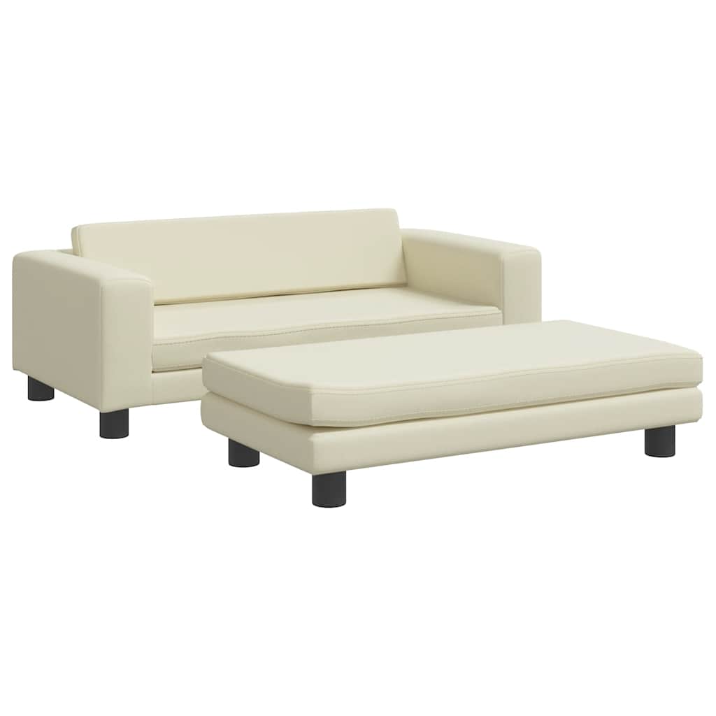 Kids Sofa with Footstool Cream 100 X 50 X 30 Cm Faux Leather
