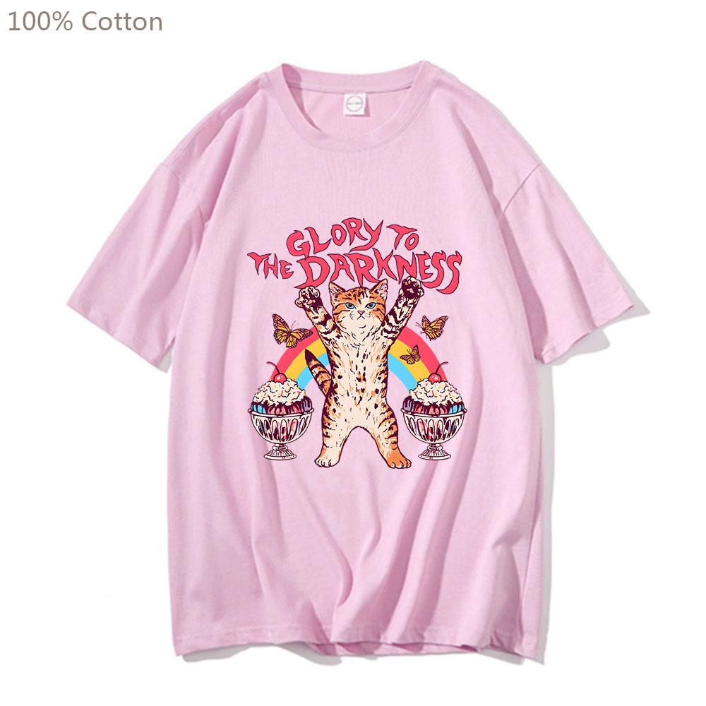 Glory To The Darkness Cat Butterfly Ice Cream Tshirts MEN Handsome T-shirts 100% Cotton High Quality T Shirts Sense of Design