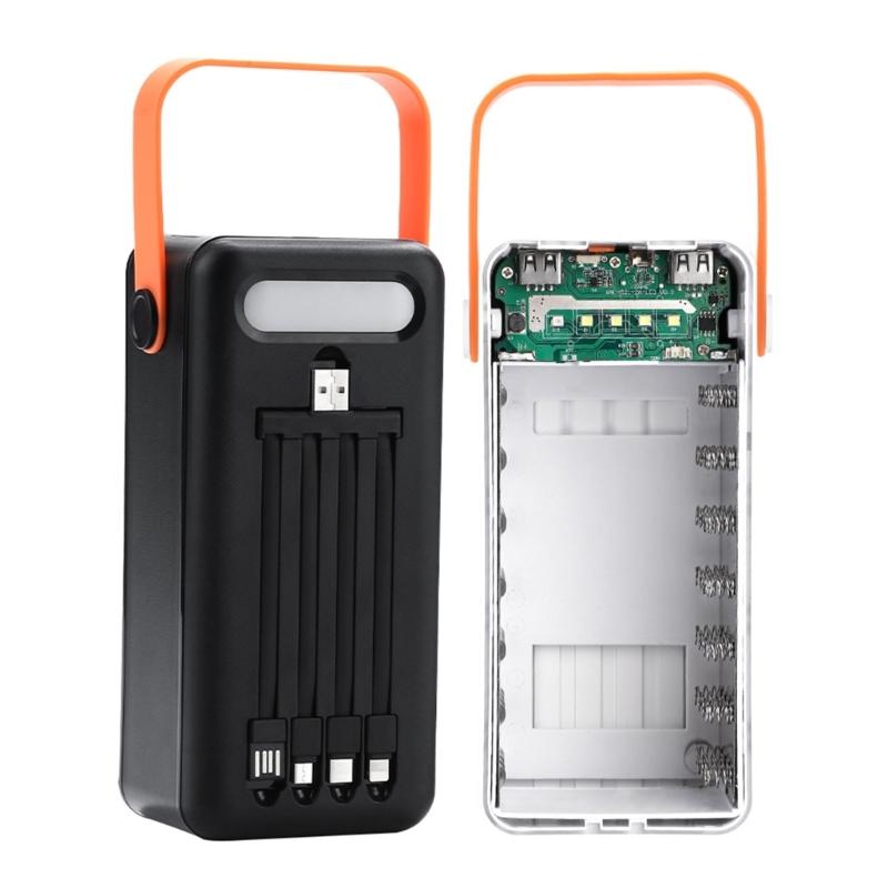 DIY 28x 18650 PD QC4.0 3.0 22.5W Battery Storage Box Super Fast Charging Power Bank Case 18650 Holder with Camping light Line