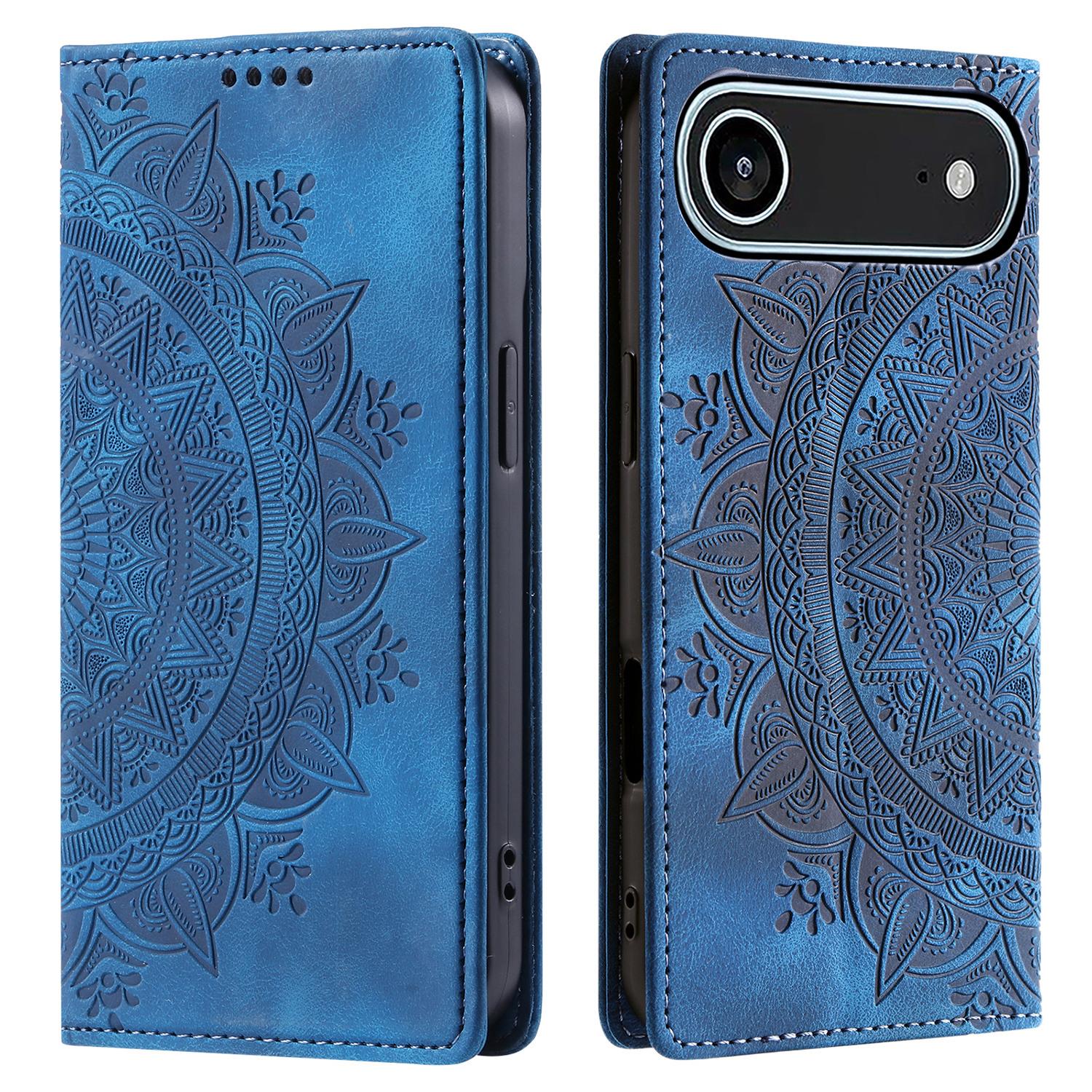 

For iPhone 17 Air Case Magnetic Closing Leather Phone Cover Pattern Imprinted Blue