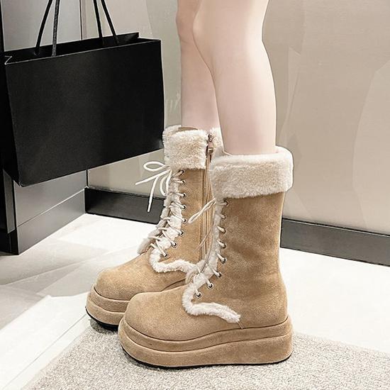 Flip Over Thick Soled Snow Boots for Women, Winter Midsole with Plush Insulation and Fashionable Straps, Hairy Martin Boots