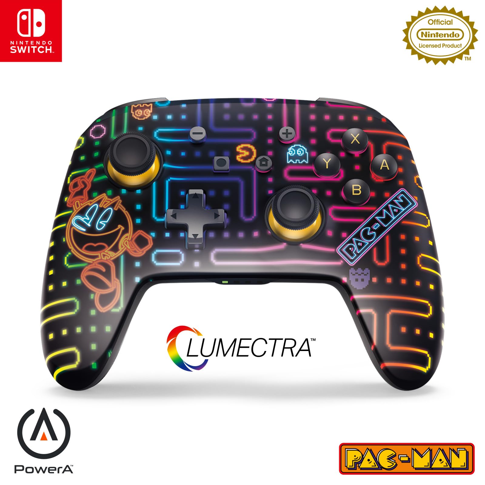 

Officially Licensed Nintendo PowerA Lumectra Enhanced Wireless Controller for Nintendo Switch Neon Arcade Product - Pac-Man (NSGP0458JP-01)
