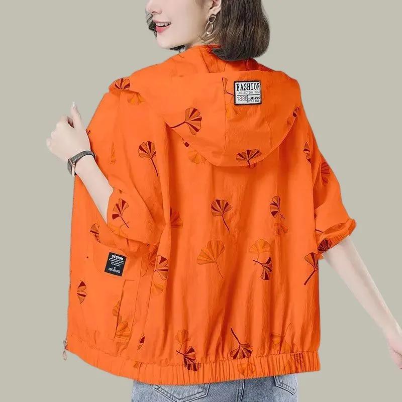 

Жіноча куртка весна літо тонке пальто великого розміру жіночий верхній одяг на блискавці з капюшоном повсякденна вільна жіноча вітровка XXL помаранчевий
