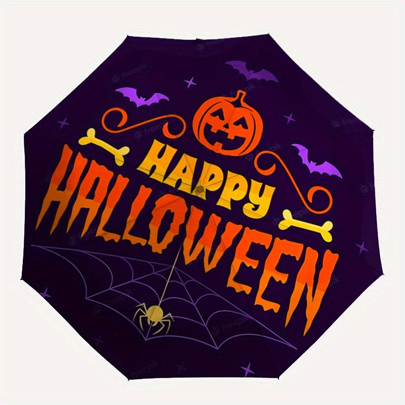 1pc Featured Happy Halloween Theme Fully Automatic Folding Portable Umbrella, 8 Iron Frames, Three-Fold Design, Suitable for All Seasons, Suitabl