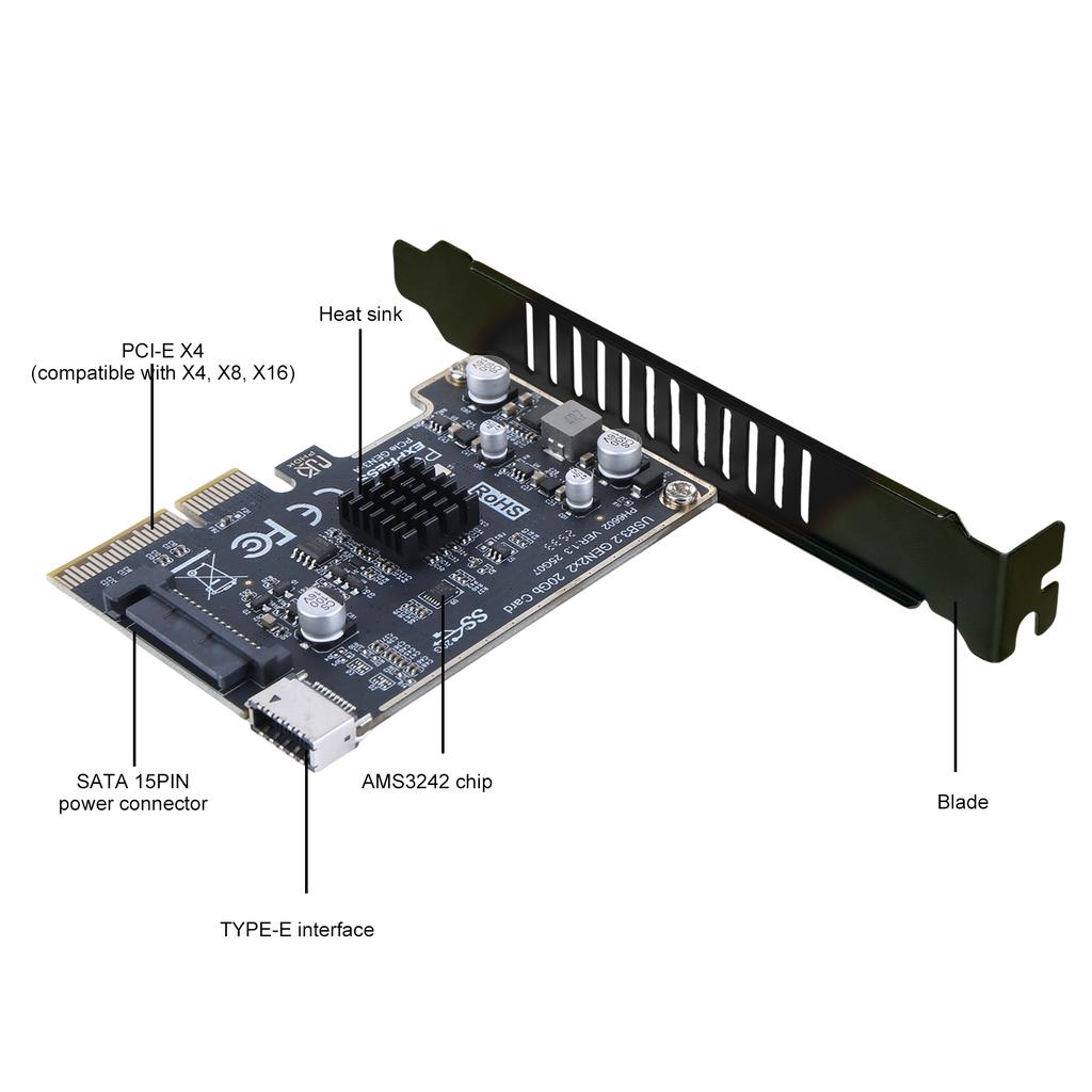 PCIE To Type-E Expansion Card ASM3242 Chip Front Panel Adapter 20Gpbs Type E Express Card for Desktop PC Front Panel TYPE C