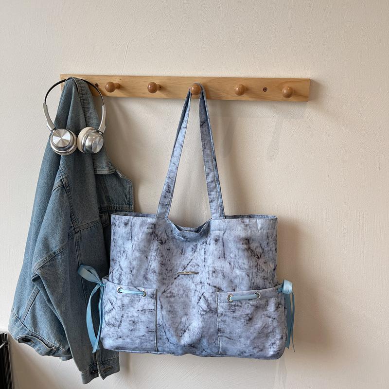 Large Capacity Canvas Tote Bag Women's 2025 Summer New Pleated Handbag Casual Fashion Foreign Style Underarm Shoulder