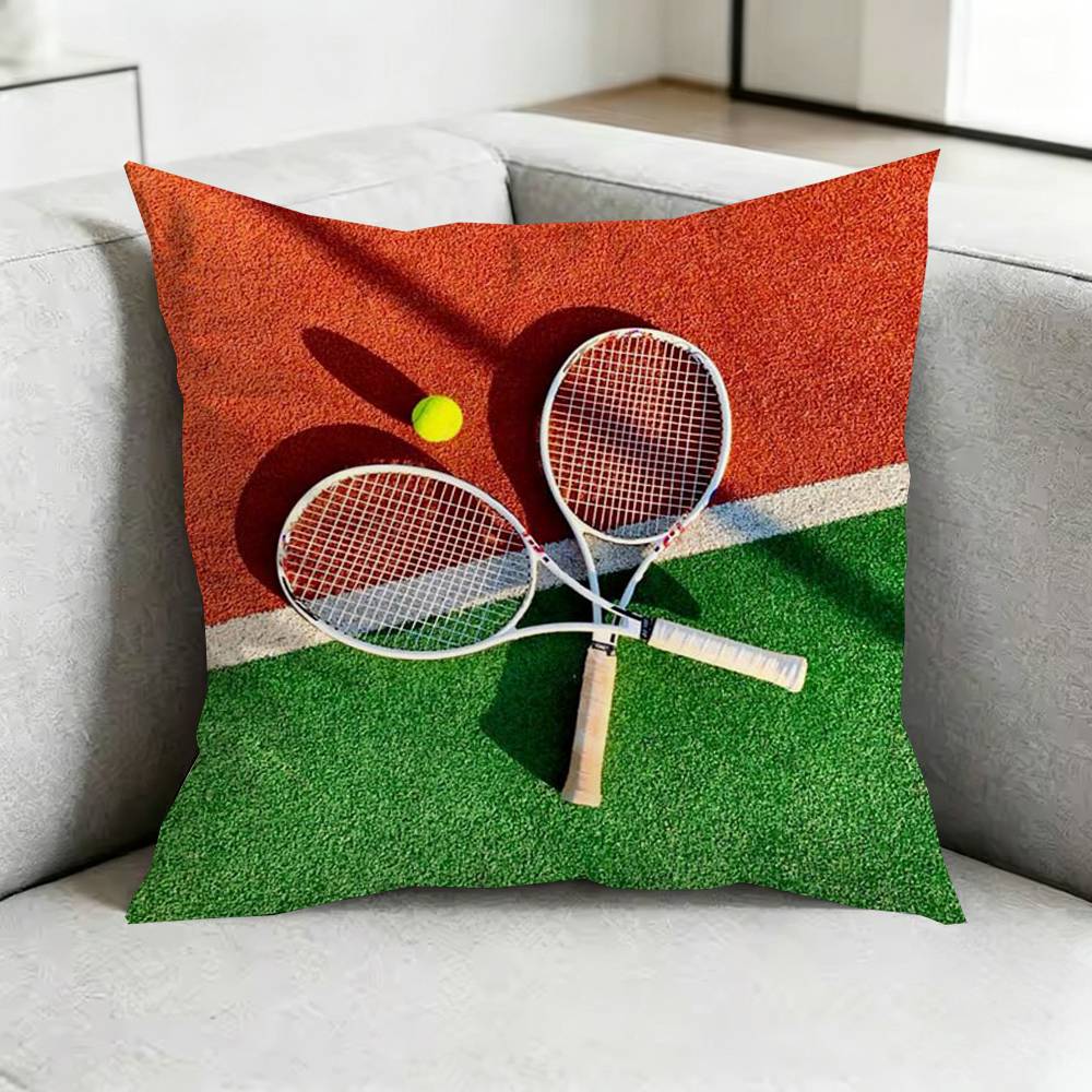 Sport Tennis Racket BALL Square DoubleSided Printed Pillow Case Bedroom Bedside Pillow Sofa Cushion Cover Gift