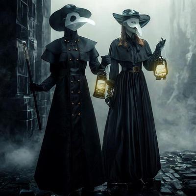 Disfraz Steampunk Medieval de Médico de la Peste con Máscara de Pico de Pájaro Cuervo