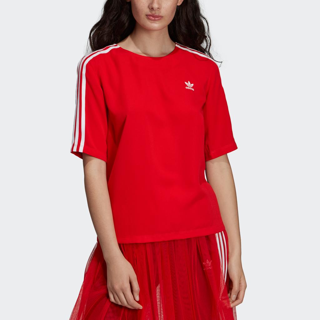 Adidas Originals 3-Stripes Tee Casual Retro Sports Crew Neck Striped Short Sleeve Women Tops Red DW3888