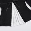French Color Block Pleated Square Neck Long Sleeve A-line Top with Lace-up Waist for Autumn/Winter