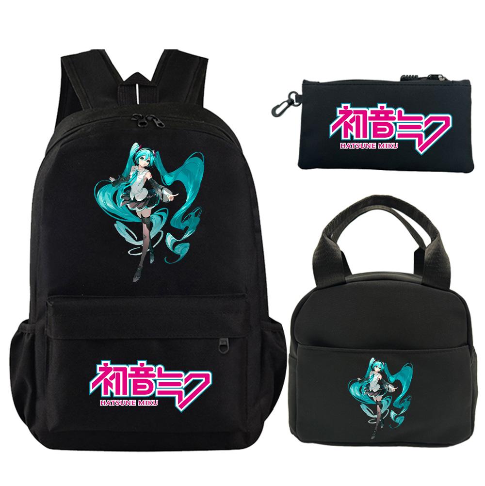 3Pcs/set Anime Hatsune Miku Printed Backpack with Shoulder Bag Pencil Case for Teenager Student Boy Girl Schoolbag Large Capacity Waterproof Bookbag