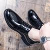 Koreanische Version von glänzenden spitzen Business-Lederschuhen für Herren, britische Mode, einfarbige Kleider-Derbyschuhe, schwarz, vielseitig, zum Schnüren, Lederschuhe