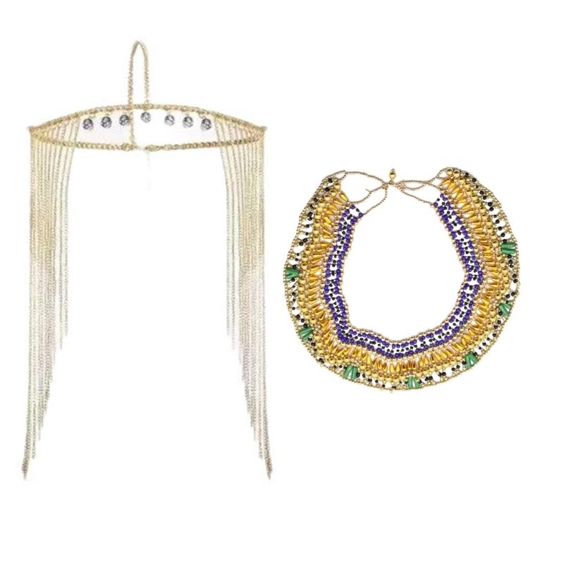 Egyptian Costume Accessories, Headpiece Necklace Snake Armband Snake Bracelet Earrings for Women Cosplay Party