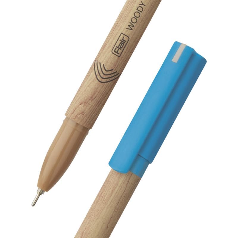 Flair Woody 0.7mm Ball Pen Pack of 1 X 10 | Smooth Blue Ink Writing for School, Office & Journaling