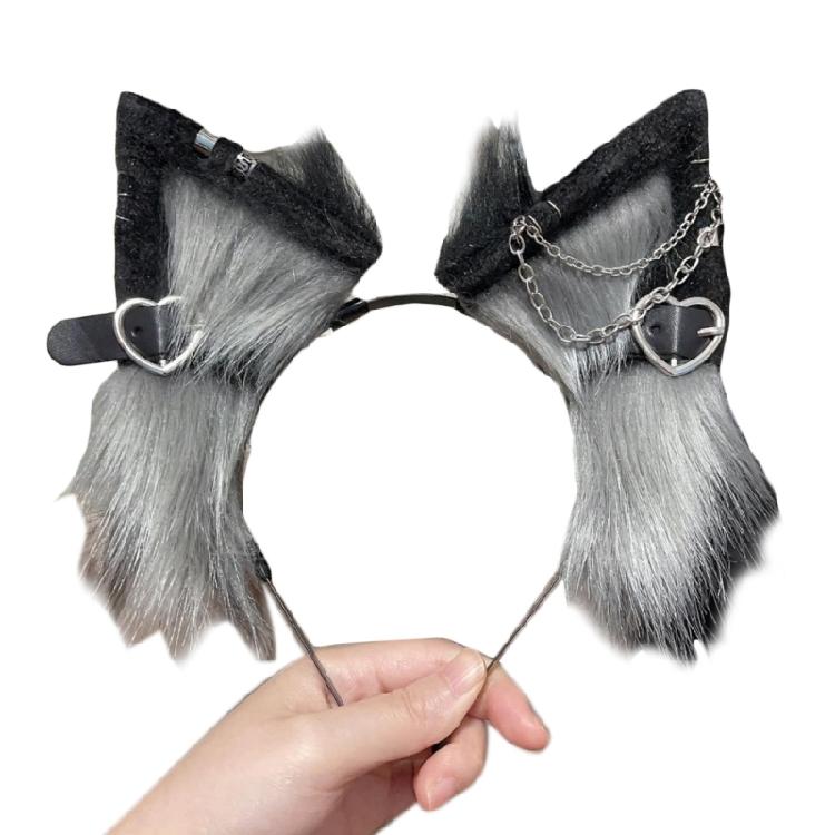 Cat Ear Hairband with Alloy Earring Whimsically Plush Wolf Headband for Cosplay