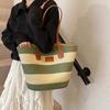 Polyester Stripe Woven Tote Bag Large Capacity Summer Beach Handbag Shopping Straw Bag  Daily