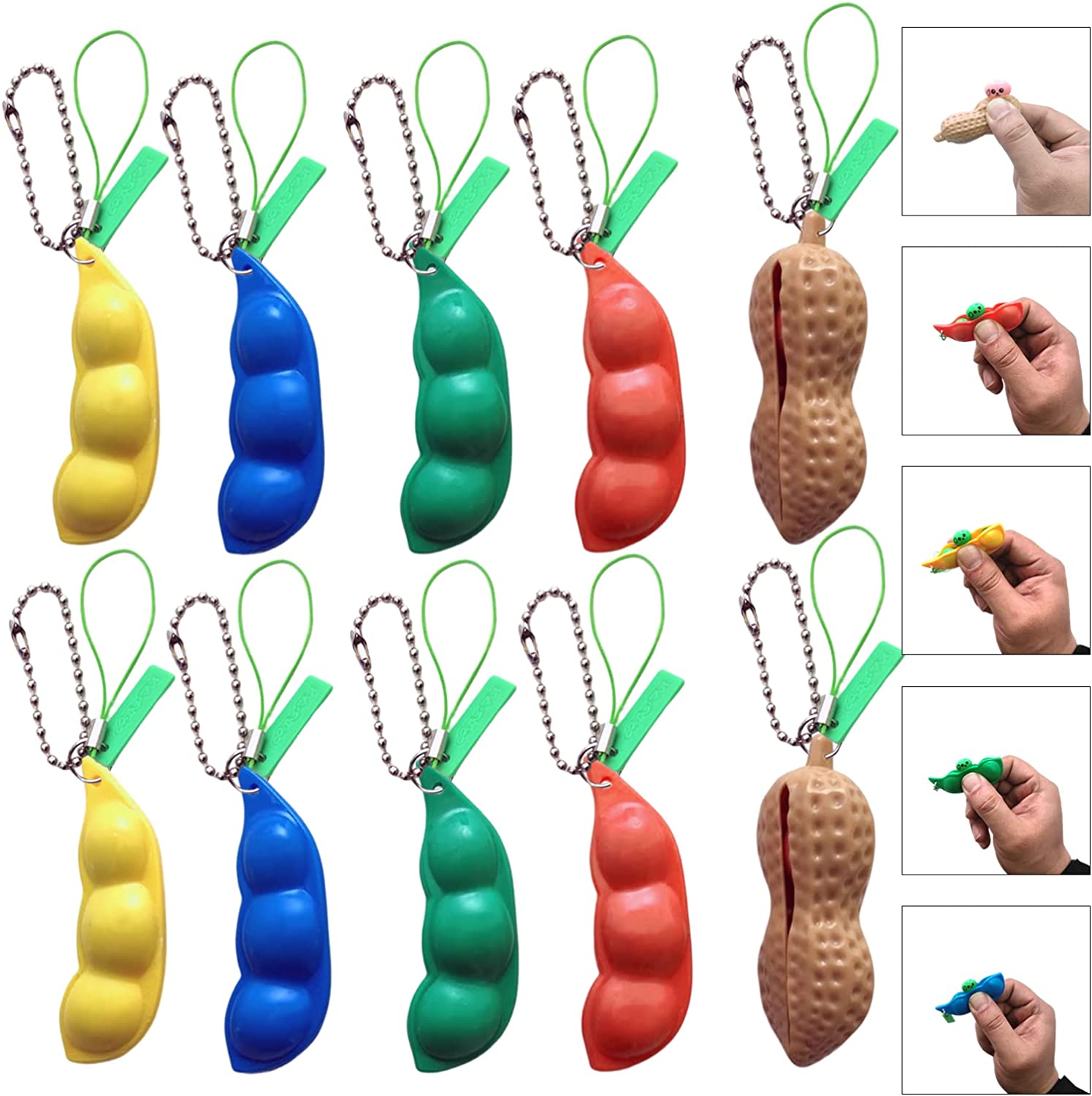 Fashnics Women's Fidget Toys Decompression Edamame Toys Squishy Squeeze Beans Keychain Cute Stress Adult Toy Rubber Girls Boys Xmas Gift