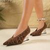 Retro Leopard Print Medium Heel Light Mouth Single Shoes Women's Cross-border Spring and Autumn Models Wedge Heel Fashion Shoes High Heels