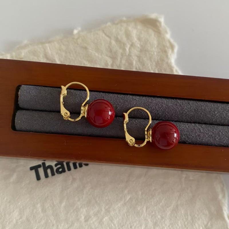 French Luxury Red Pearl Earrings: Elegant, Versatile, and High-End Classic Design