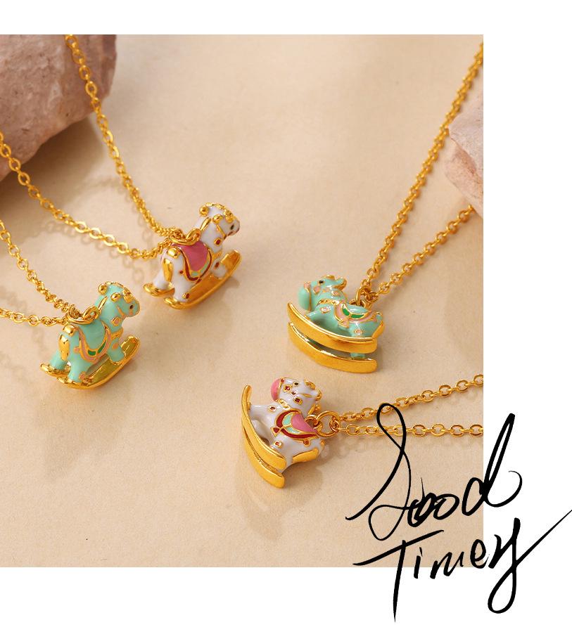 Retro Style Colorful Wooden Horse Necklace for Kids - Unique and Eye-catching Design