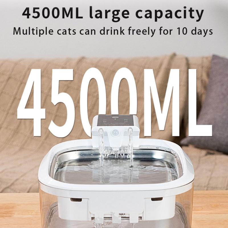 USB Rechargeable Pet Water Fountain 5000mah Battery Large Capacity 4.5L Quiet Operations for Cats Small Dog Watering Use