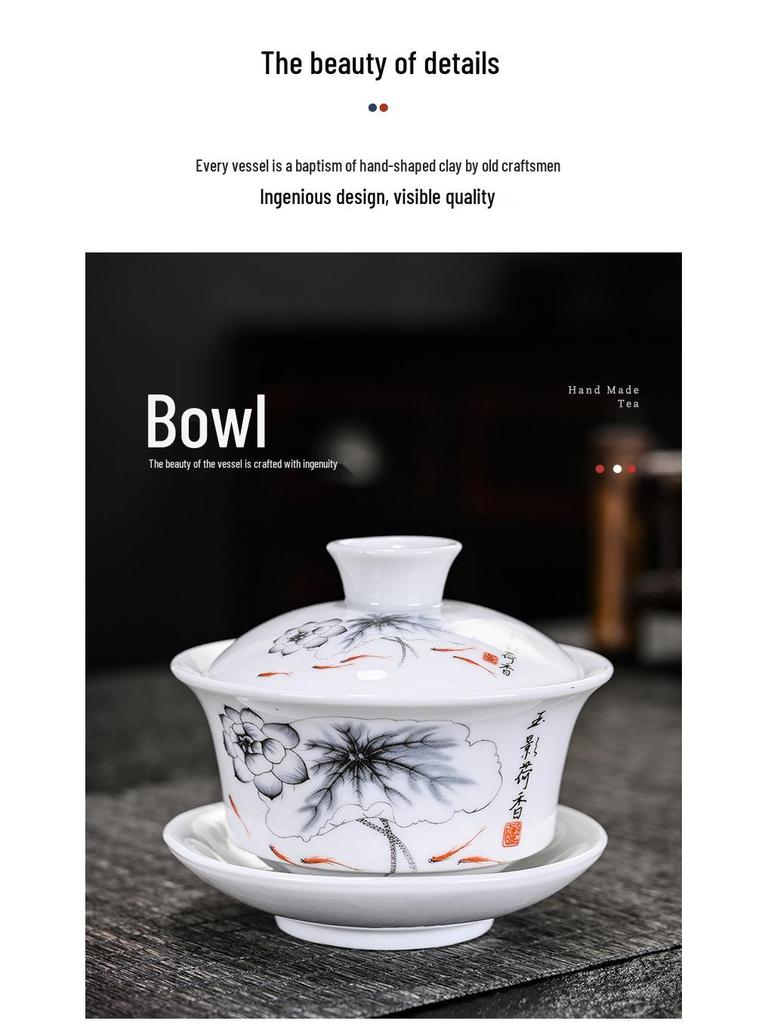 White Porcelain Kung Fu Tea Set with Blue and White Cups & Gaiwan - Ideal for Company Events and Promotional Gifts.