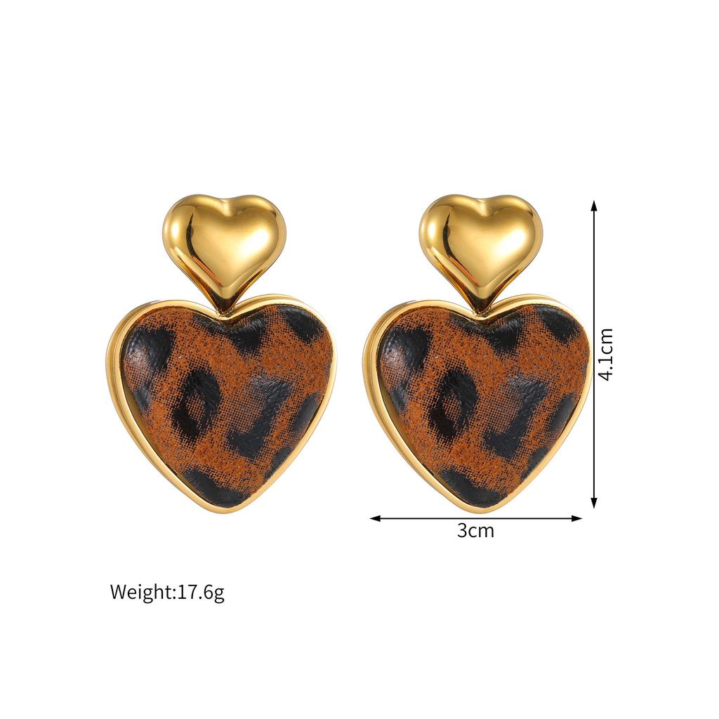 Atoztide Nouvelle Boucle d'Oreille Cœur Imprimé Léopard Vintage pour Femmes Acier Inoxydable Boucles d'Oreilles Statement Pierre Brillante Cadeau de Bijoux de Noël