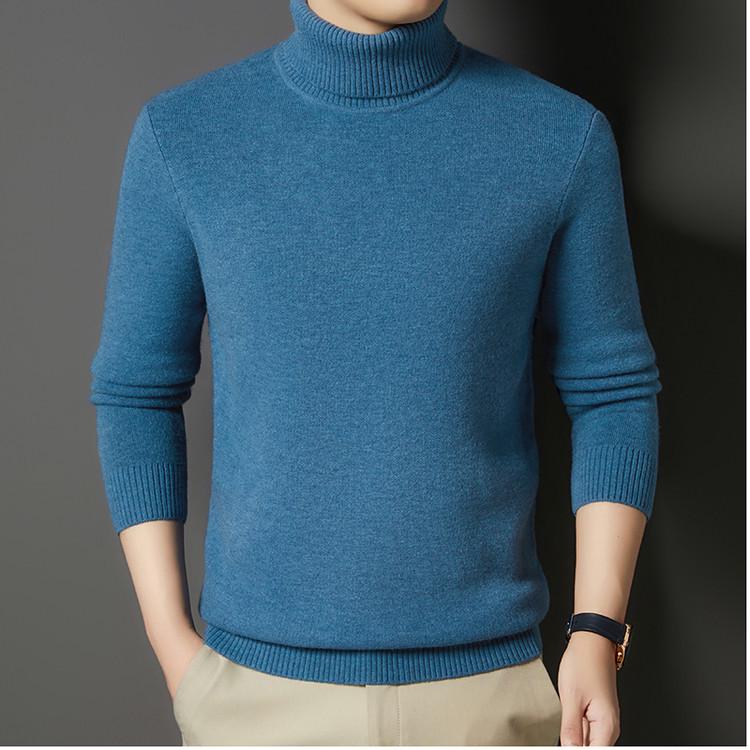 Men's Thick Wool High Neck Sweater - Autumn/Winter Solid Color Knitwear