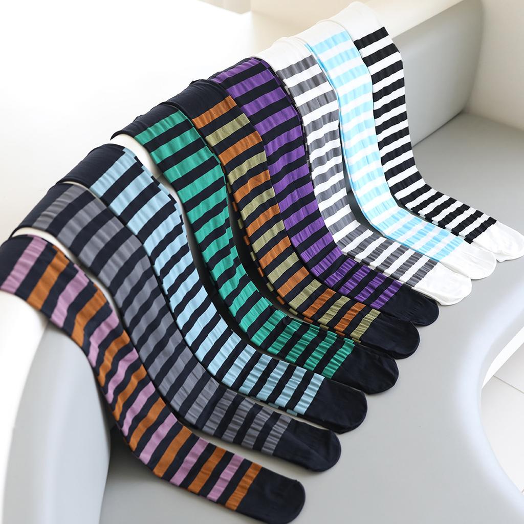 Damen 50D Nylon Blickdichte Strumpfhose mit breiten Streifen, für Erwachsene, Halloween, Horizontale bunte Streifen, Strumpfhose für Cosplay und tägliches Tragen