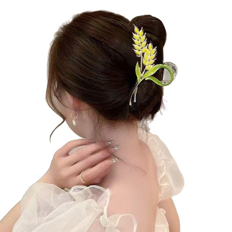 High-Quality Elegant Wheat Ear Hair Clip - Large Metal Claw for Buns