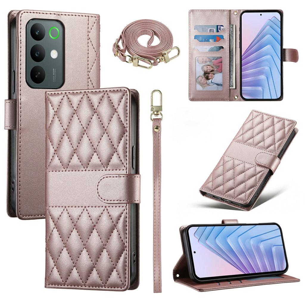 For Realme C85 5G Wallet Case Rhombus Stitching Stand Leather Phone Cover with Long / Short Strap