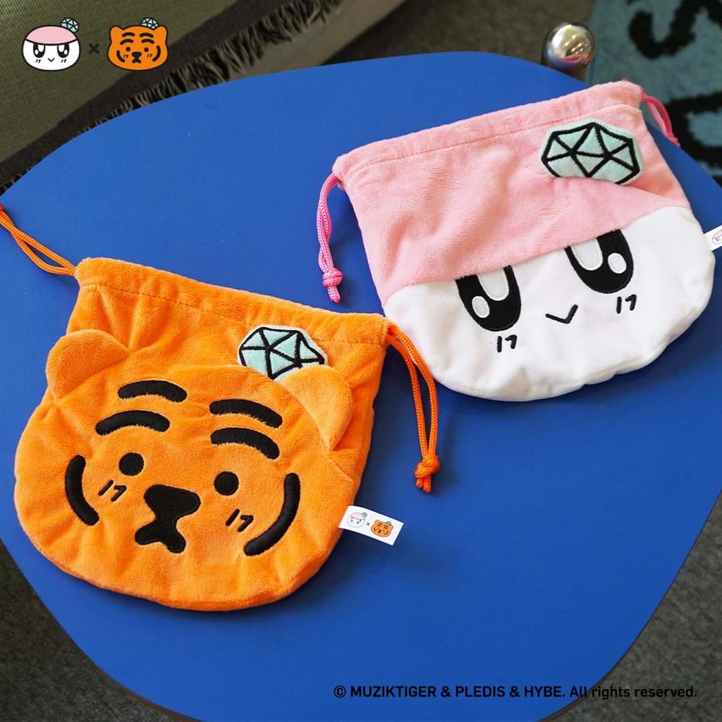 Solomon Shoji [BONGBONGEE x MUZIK TIGER Face Pouch] Cute Character Bonbonee and Muzik Tiger Drawstring Cosmetic Pouch (MUZIK TIGER)