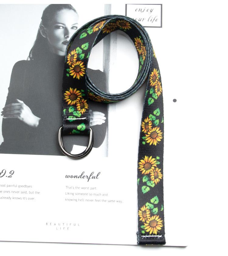 Cashew Flower Canvas Belt with 2.5cm Double D-ring Buckle - Trendy & Personalized Youth Fabric Leather Belt 130cm