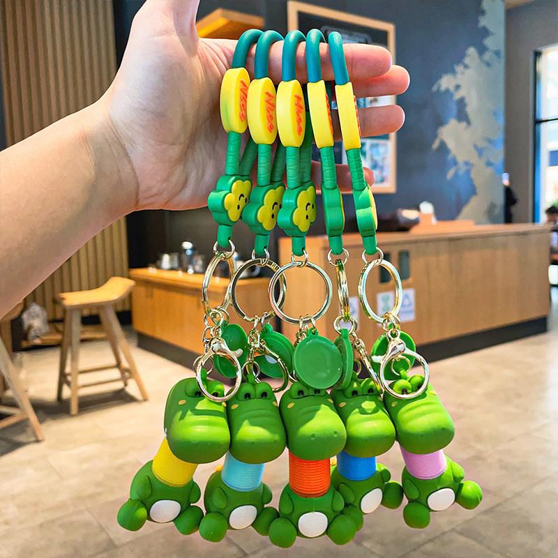 Dinosaur Kiwi Charming Keychain Colorful Silicone Retractable Key Ring For Kids And Adults