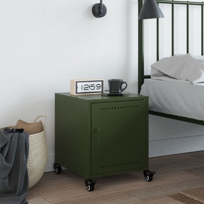 VidaXL Table de chevet vert olive 36x39x43,5 cm acier, armoire, meubles de chambre à coucher, support de téléphone, armoire 846622