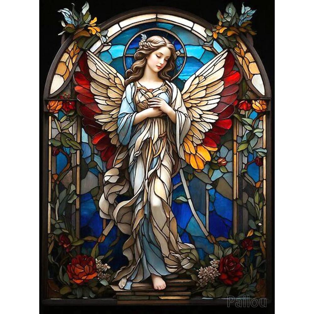 Jezus Chrystus Sztuka Witrażowa DIY 5D Malowanie Diamentowe Religijny Święty Krzyż i Maryja Dziewica Mozaika Haft Krzyżykowy Prezent Wystrój Domu