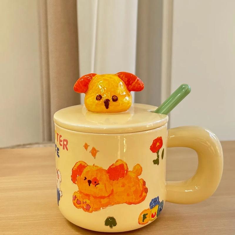 Home Cute Ceramic Cup with Lid for Girls' Cup with High Appearance Coffee Cup Mug Office Water Cup Gift