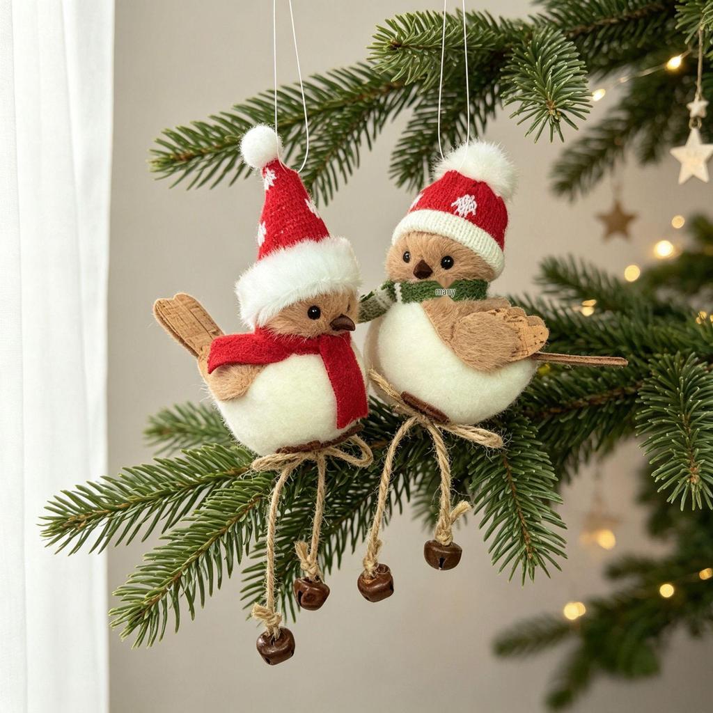 Nordic Christmas Bird Ornaments with Bells for Tree Decorations and Gifts