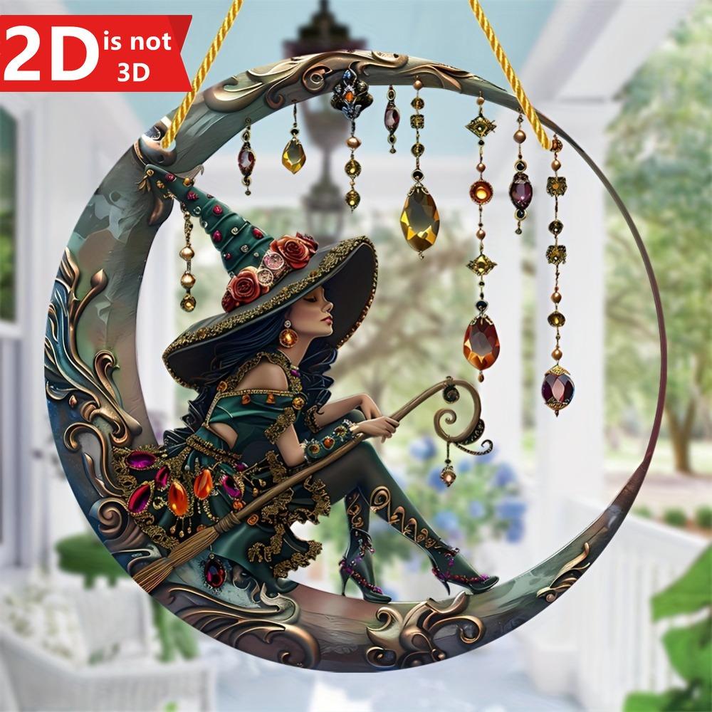 

2D Moonlight Witch Crystal Pendant. Holiday, Halloween & party decor. Perfect gift. чистый