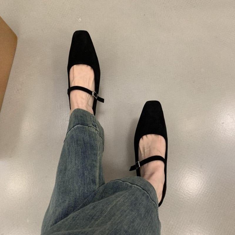 Retro Velvet Mary Jane Shoes Women's Wedge Shoes Spring Autumn New Summer Skirt Evening Versatile Commuting High Heels Shoes
